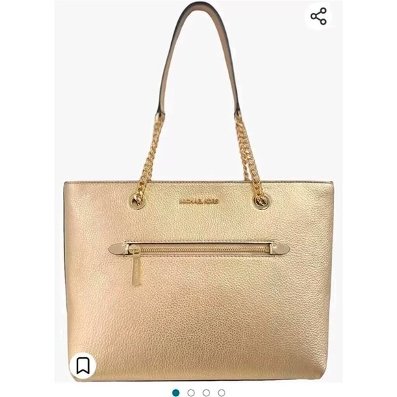 S Michael Kors Medium Front Zip Chain Tote Pale Gold Leather 35S3GTVU9V NWT $448